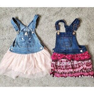 OshKosh B'Gosh & Jordache Tulle & Ruffled Denim Overall Dress Bundle Toddler 2T